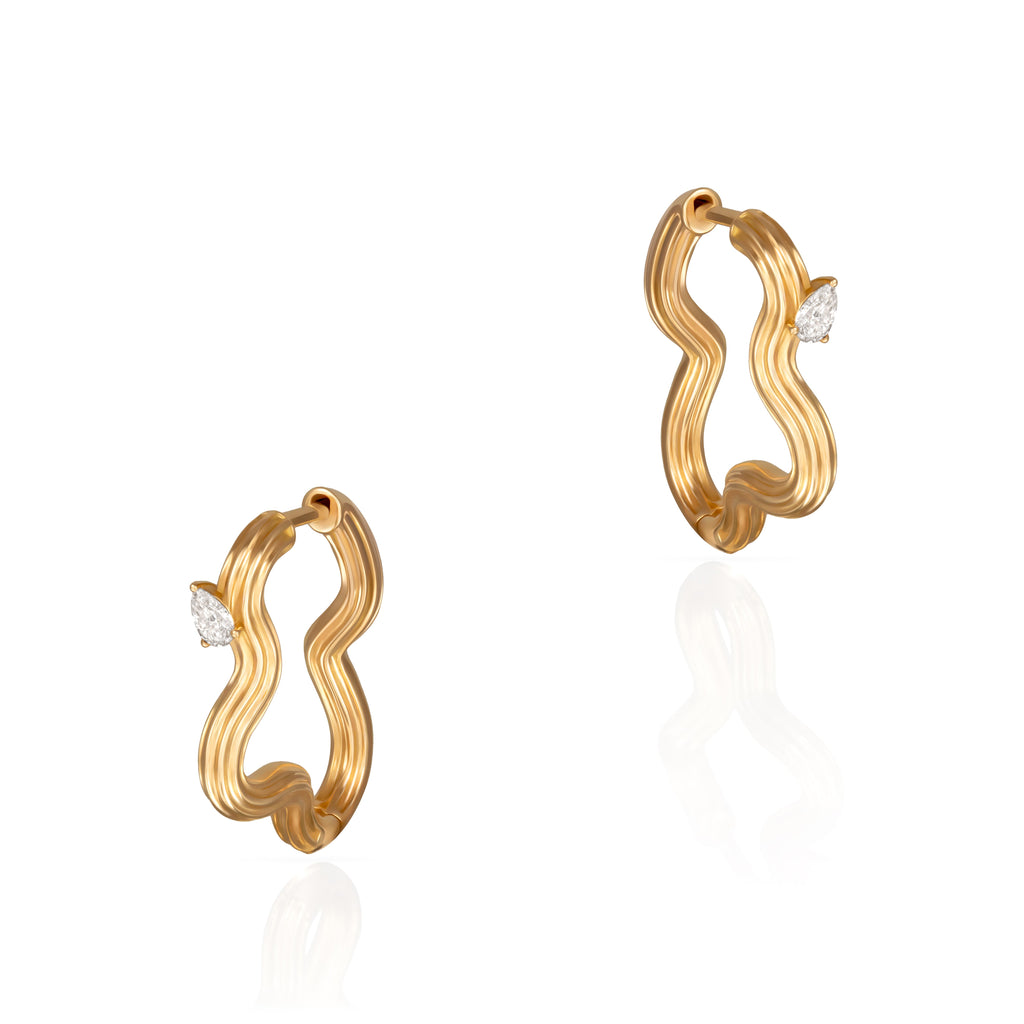 Ripple Diamond gold Hoops-M with 0.18ct diamonds