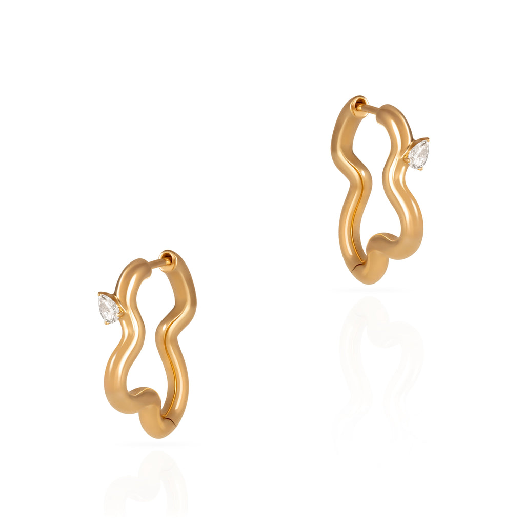 Flown Medium gold Hoops with 0.18ct diamonds